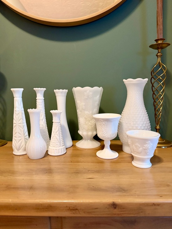 Source Unknown Other - Vintage Milk Glass Lot Vases + Goblets Hobnail Grapes Wedding Decor